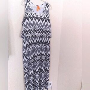 Magic Jersey Knit Maxi Dress Womens 3X Chevron Print Blue White Plus Size